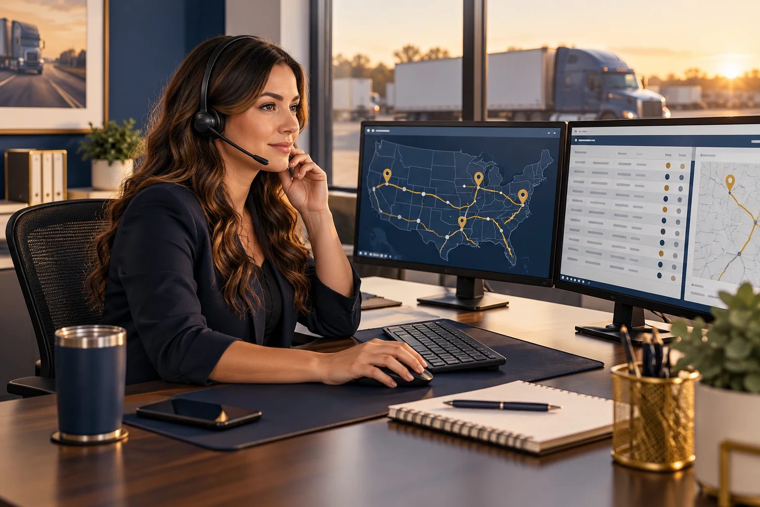 Truck dispatcher helping carriers find available freight loads across the USA